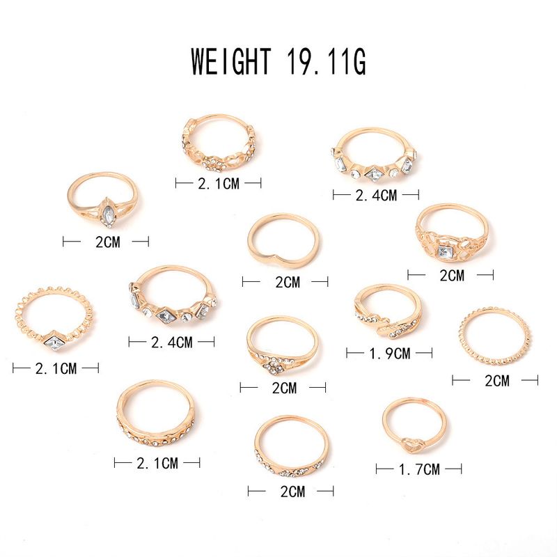 Neue Kombination Modische Persönlichkeit Punkt Diamant 13-Teiliges Set Ring Legierung Schmuck_voghion.com