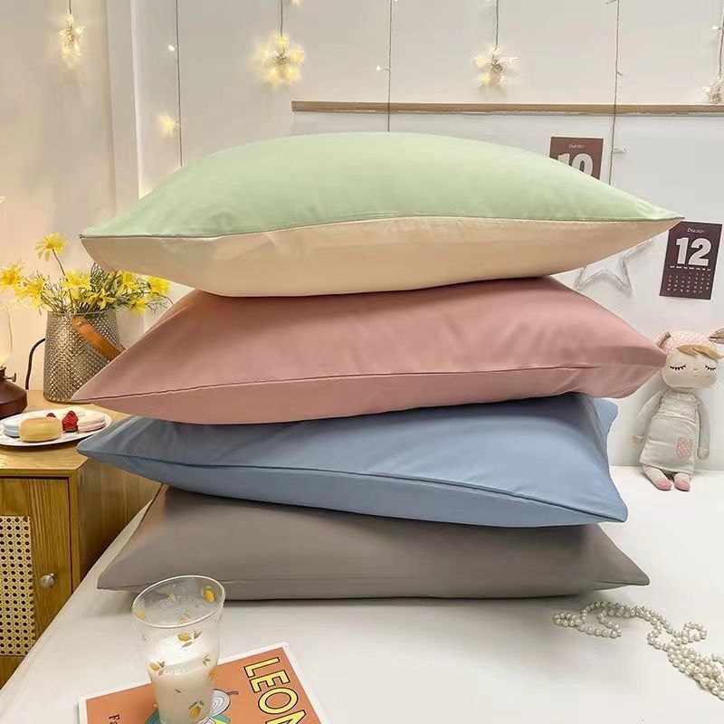 Solid Color Pillowcases Pair Washed Cotton Soft Core Thickened Pillowcase Single Dormitory Pillow Cover Minimalist Style_voghion.com