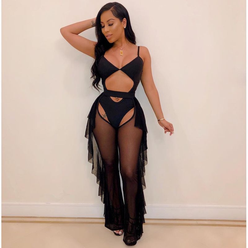 Vêtements pour femmes, maillot de bain de couleur unie, ensemble deux pièces en gaze en maille_voghion.com