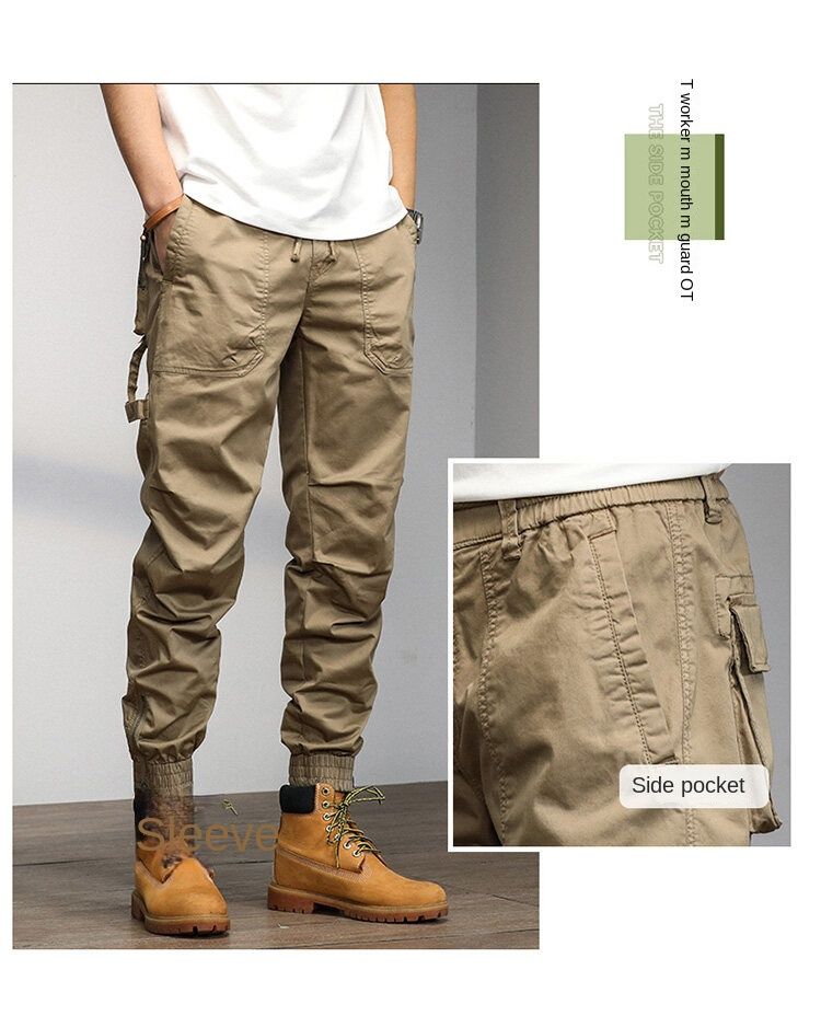 Summer new versatile simple fashion casual personality Japanese retro overalls trousers casual trousers sports outdoor leggings_voghion.com