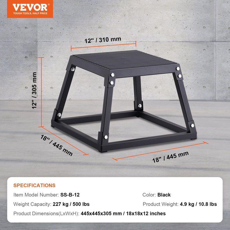 VEVOR Plyometric Jump Box, 12 Inch Plyo Box, Steel Plyometric Platform And Jumping Agility Box, Anti-Slip Fitness Exercise Step Up Box For Home Gym Training, Conditioning Strength Training, Black_voghion.com