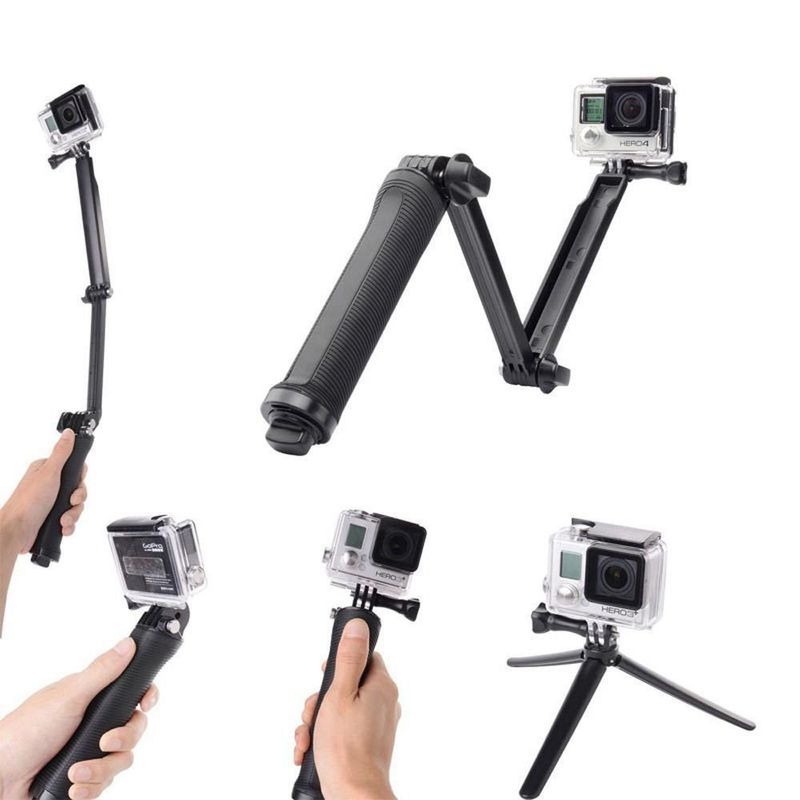 Folding three-way adjustable arm selfie stick GoPro accessories sports camera stand 3-way_voghion.com