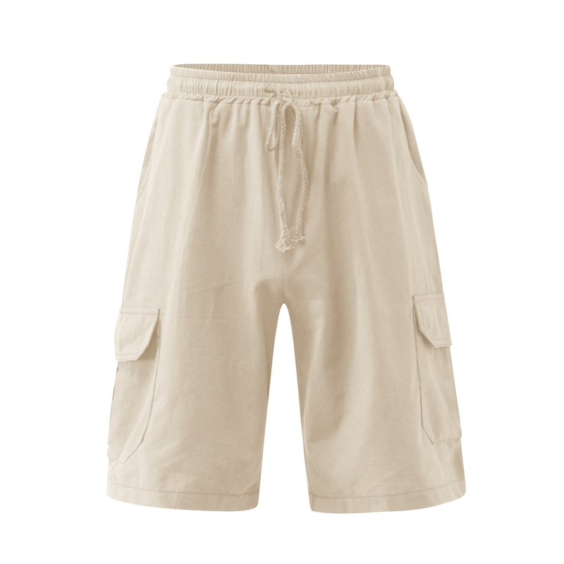2022 nuovi pantaloncini di lino multitasche con lacci pantaloni da lavoro da spiaggia da uomo_voghion.com