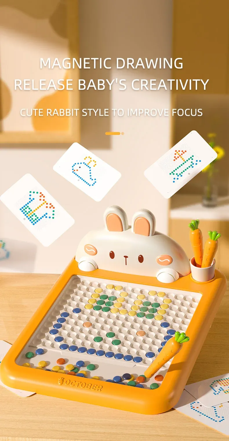 Rabbit Magnetic Drawing Board Children Magnetic Beads Pen Control Graffiti Board Paiting Teaching Tool Montessori Toy K_voghion.com