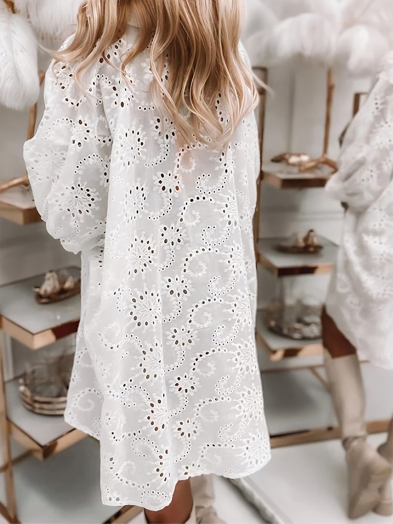 Blusa informal holgada, bordada y semitransparente con ribete de encaje. Elegante top bohemio de manga corta para el trabajo y el día a día._voghion.com