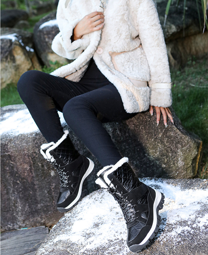 Snow Boots With Round Toe Artificial Long Plush Cotton Shoes For Women_voghion.com