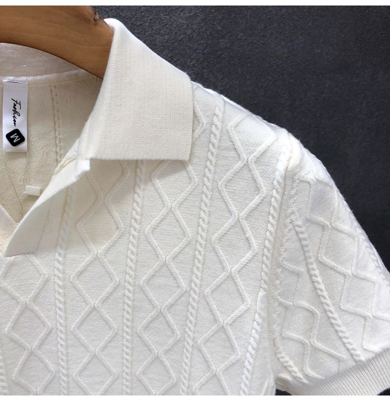 Herrenbekleidung Hübscher Kurzarmpullover Trendy Brand Casual Halbarm-Strickpullover Frühlings- und Sommer-Unterhemd_voghion.com