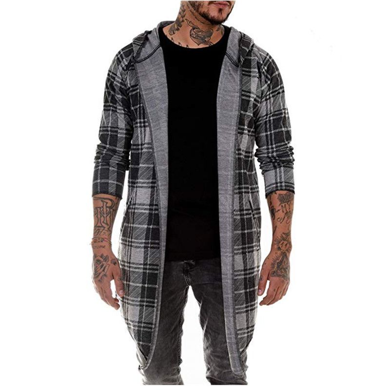 Trench minimalista medio-lungo, felpa casual, giacca a quadri ampia alla moda primaverile e autunnale, mantello da uomo_voghion.com