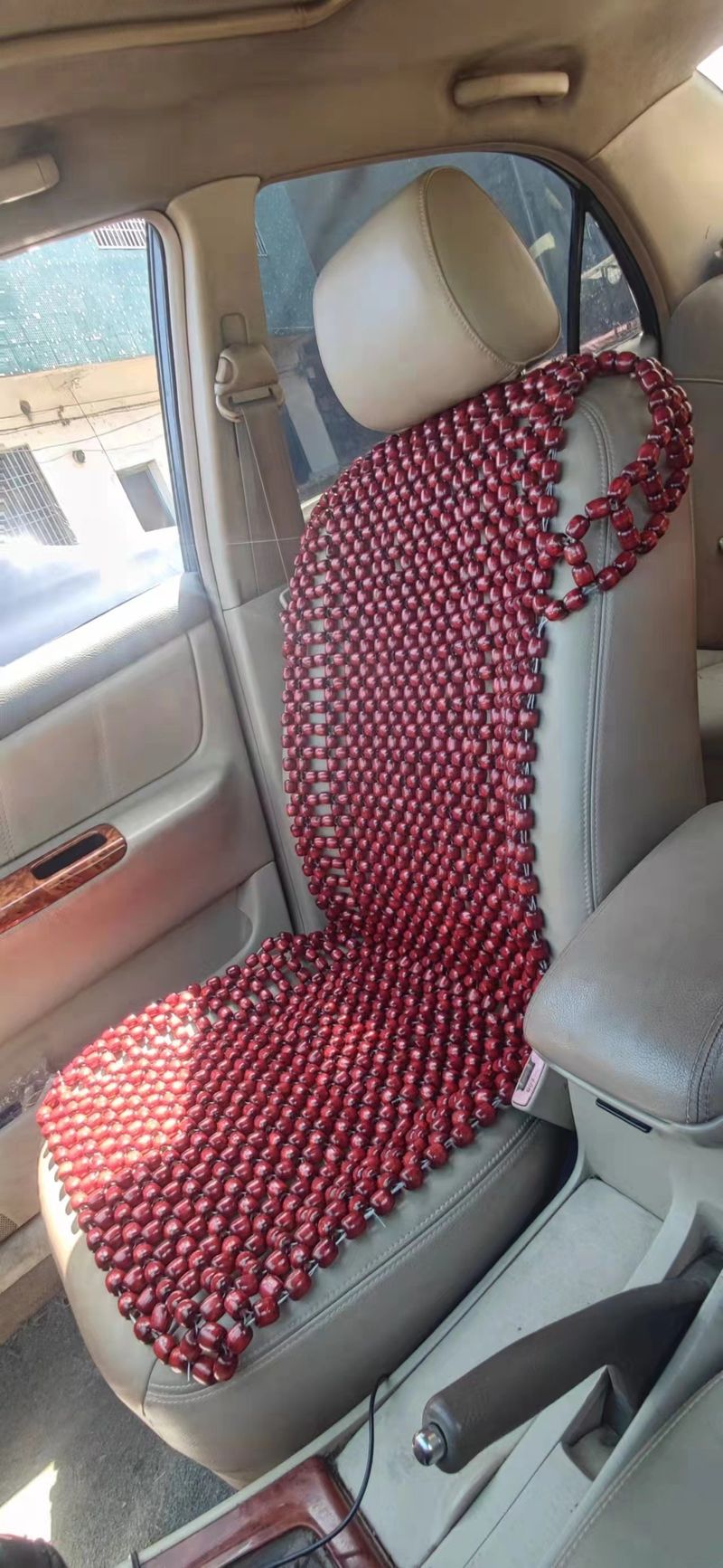 Wooden Bead Car Cushion Summer Breathable Cool Mat Summer Single Seat Ventilated Universal Bead Seat Cushion Wooden Beige_voghion.com