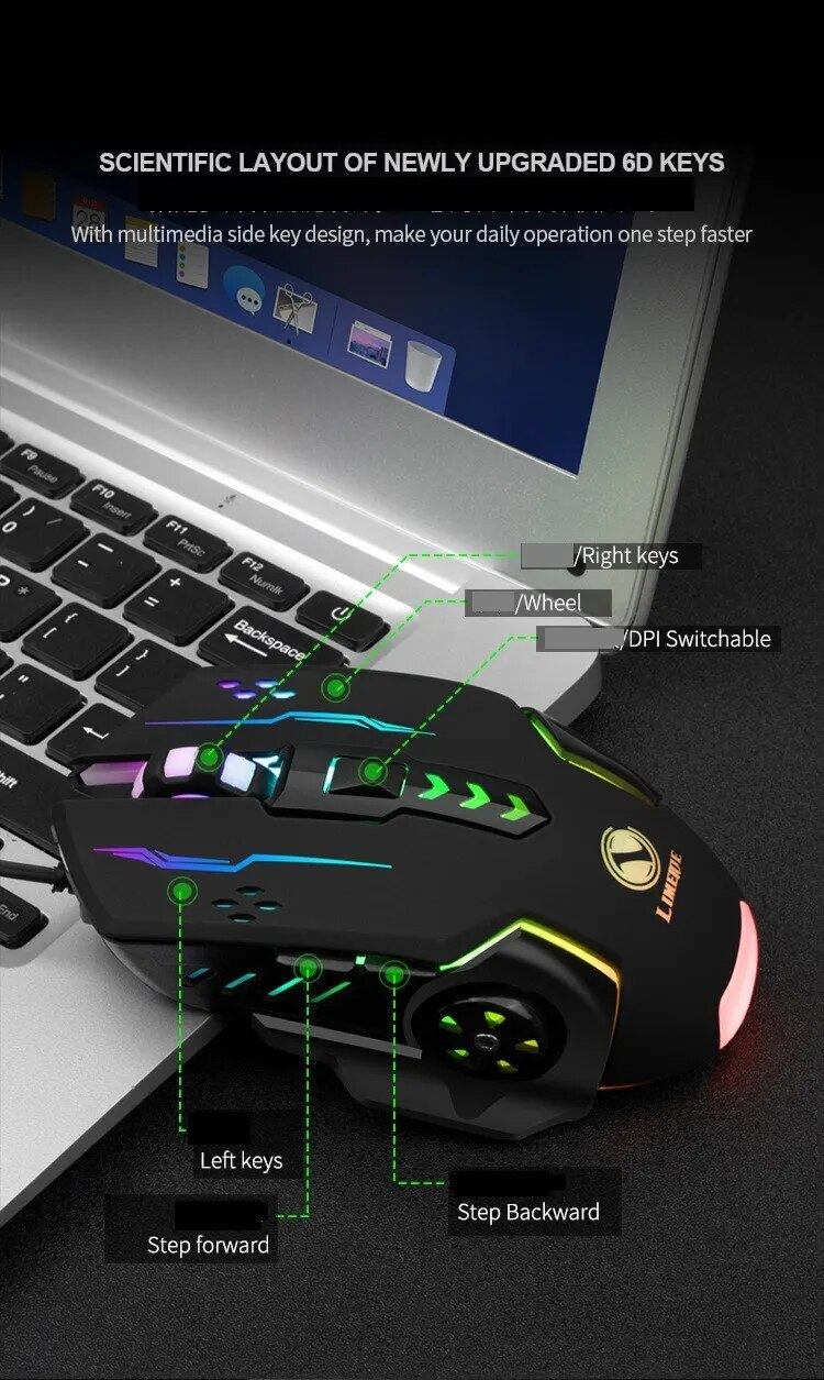 Przewodowa mysz mechaniczna do gier USB Luminous Light Regulowana optyczna mysz dla graczy do gier komputerowych_voghion.com