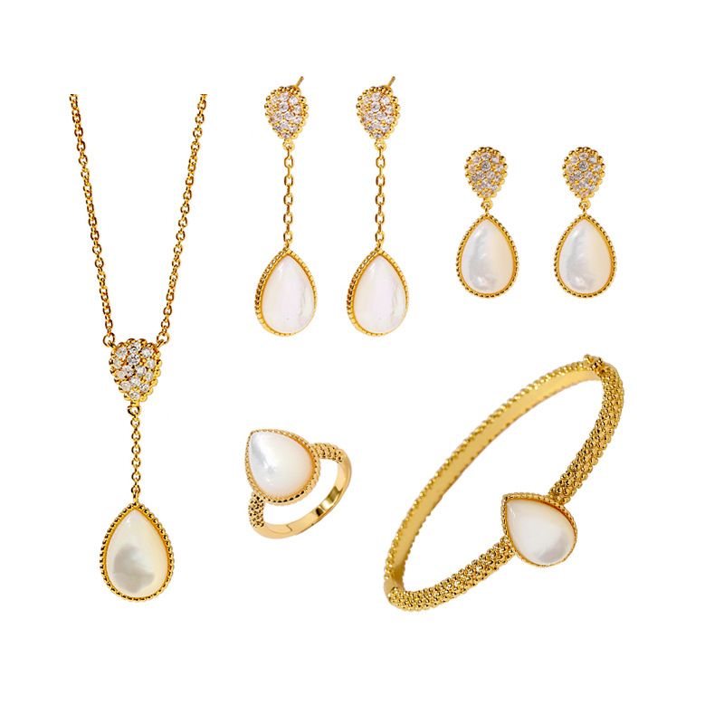 Set di quattro pezzi di orecchini a goccia in madreperla e agata naturale, stile retrò, per donna_voghion.com