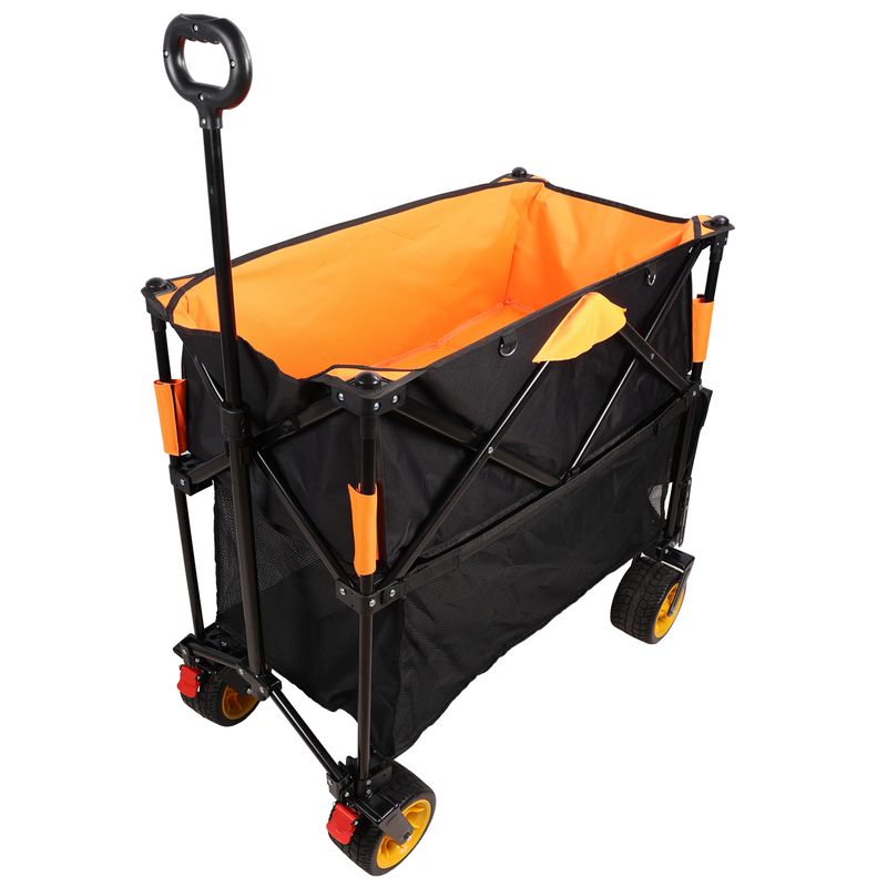 Big Large Capacity Folding Cart Extra Long Extender Wagon Cart Folding Wagon Garden Shopping Beach Cart (black +orange)_voghion.com