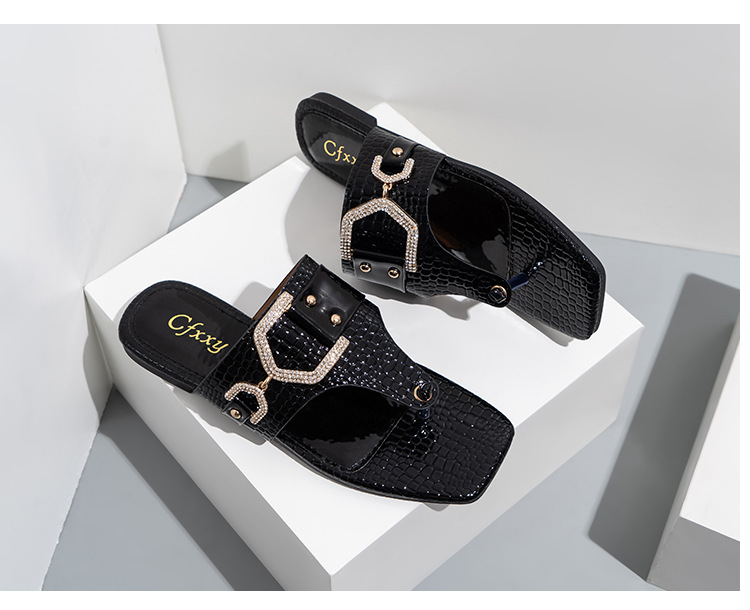 Flip Flops Slides Mode Strass Gürtelschnalle Lässige flache Damensandalen_voghion.com