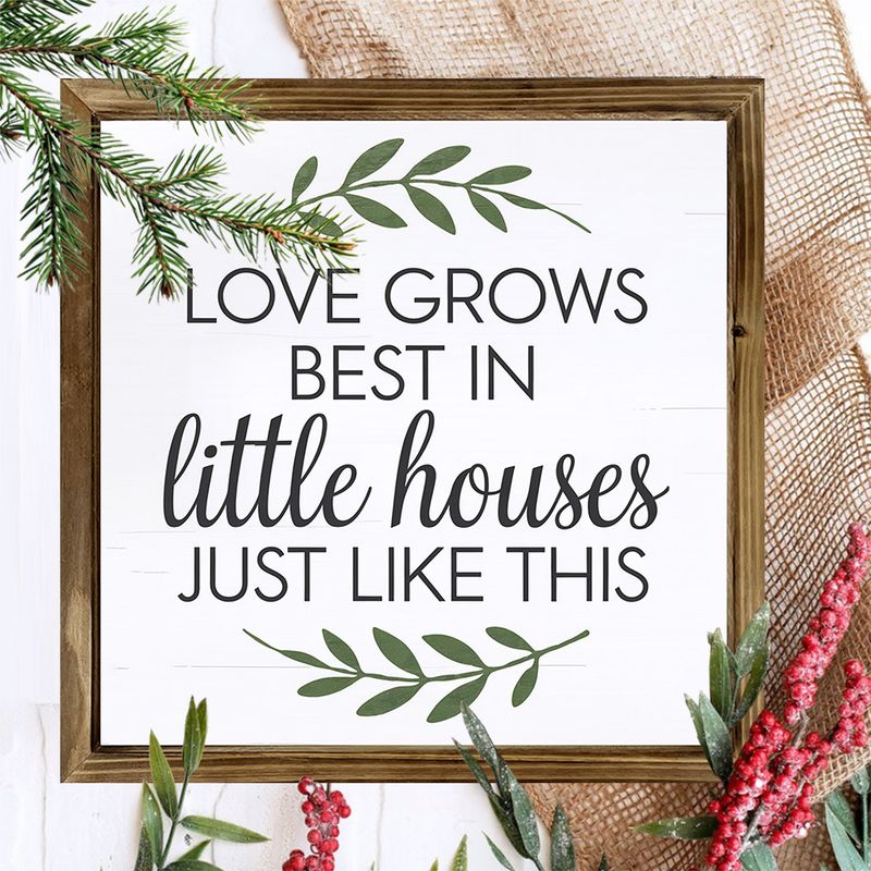 8x8" Rustic 'Love Grows Best In Little Houses' Wood Sign - Inspirational Wall Art For Living Room/Office, No Batteries Needed, Unique Gift_voghion.com