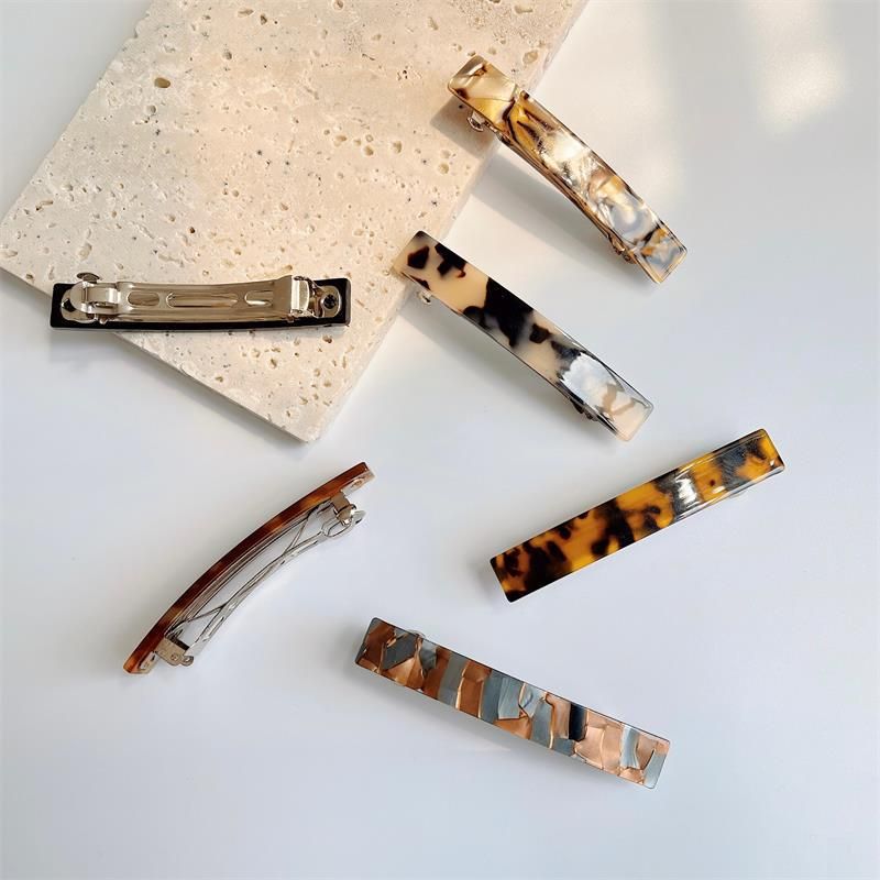 Combination Of New Acetate French Spring Clip Simple Top Clip Steel Clip Temperament Hair Accessories Tortoise Shell Color Metal Hair Clip_voghion.com