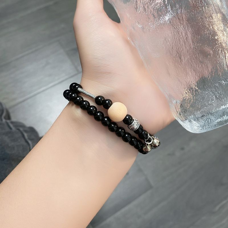 Bracelet en bois de style chinois avec perles et niche, simple et personnalisé, multicouche, pour étudiante_voghion.com