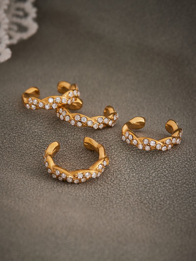 Orecchini a bottone quadrato retrò con foro per orecchio e zircone intarsiato in acciaio al titanio_voghion.com