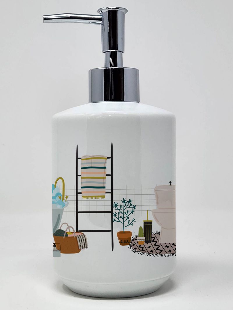 White Pekingese Ceramic Soap Dispenser Hand Soap Dispenser Pump Bottles for Bathroom Kitchen, Empty Refillable Liquid Soap Container_voghion.com