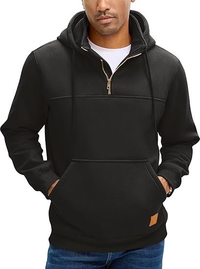 Herrenbekleidung Schweres Fleece-Kapuzenpullover - Warmer Winterpullover mit Kängurutasche, lässige, lockere Passform für Outdoor und Streetwear_voghion.com