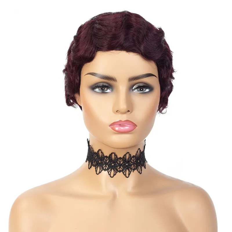 6 Zoll Pixie Cut Perücke Echthaar Perücken für Frauen Volle maschinell gefertigte Perücke_voghion.com