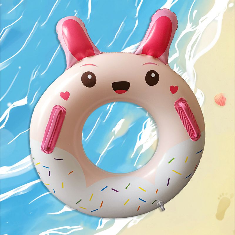 Cartoon Inflatable Small Pink Rabbit Children's Swimming Ring With Handle Thickened Anti-rollover Floating Ring_voghion.com