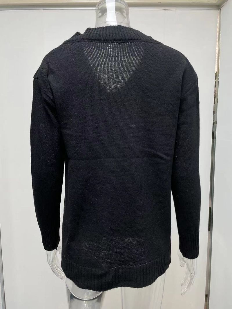 Abbigliamento da donna Maglione solido Pullover a maniche lunghe con scollo a V Top in maglia_voghion.com