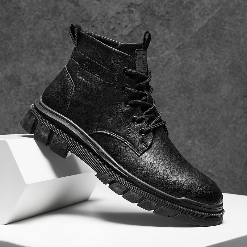 Martin high-top britiske mid-top lædersko korte sorte arbejdsstøvler til mænd_voghion.com