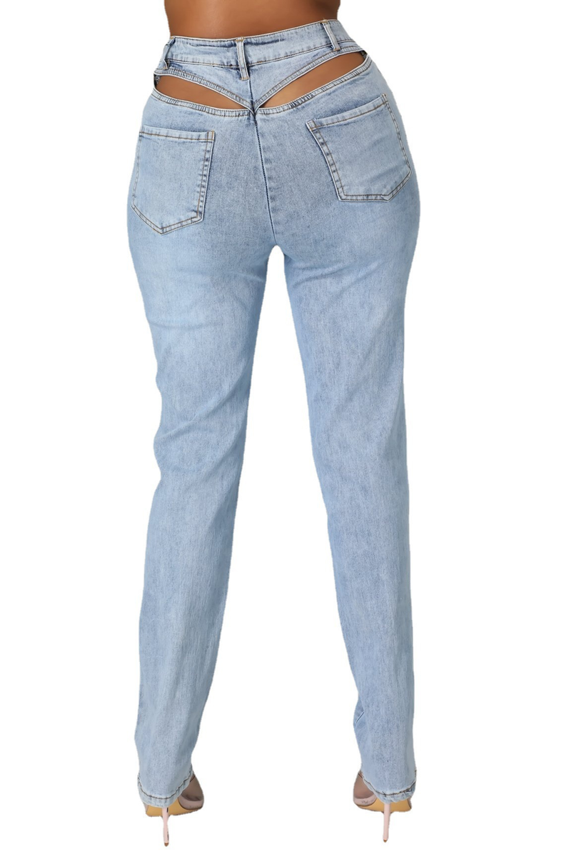 Vaqueros elásticos sexys Ins con cintura trasera hueca para mujer_voghion.com