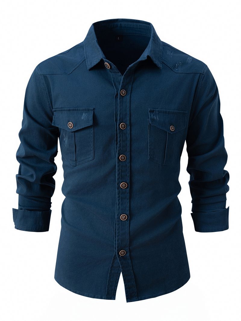 Camicia a maniche lunghe da uomo in cotone elasticizzato lavato, nuova e alla moda, taglia europea_voghion.com