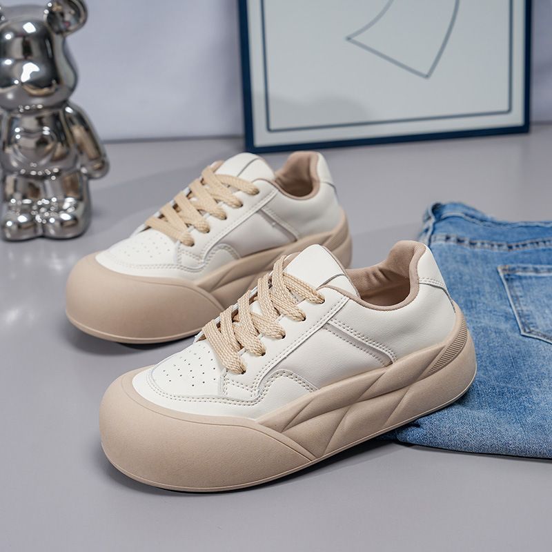 Frühlingsneues Board für Studentinnen: Lässige und vielseitige Modeschnürschuhe mit niedrigem Schnitt und dicker Sohle, Wolkenweiß, Single_voghion.com