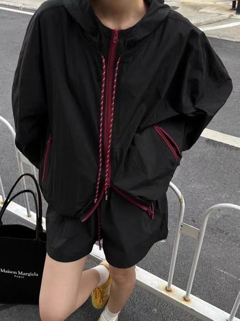 Ensemble deux pièces de style européen pour l'été 2024, veste légère ample et short de protection solaire, tenue de sport décontractée pour_voghion.com