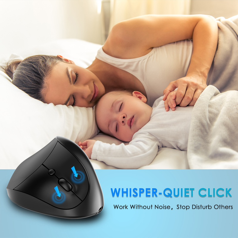 Mouse vertical ergonômico – sem fio 2.4G, 1600 DPI, programável com 6 teclas, recarregável/bateria, clique silencioso (preto/prata/rosa)_voghion.com