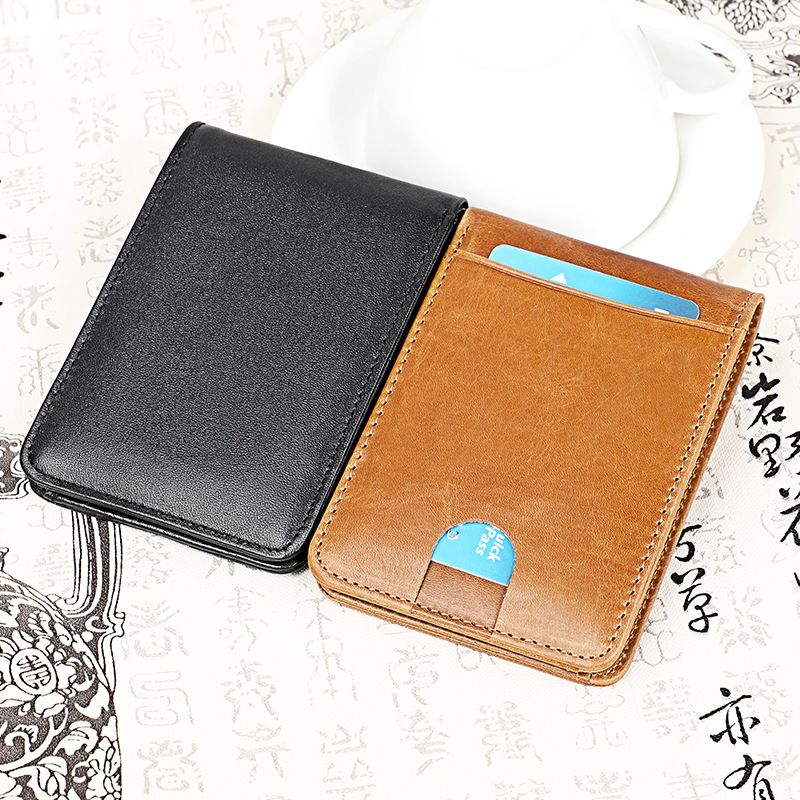 RFID Genuine Men's Short Wallet Crazy Horse Leather Anti-theft Money Clip Card Holder_voghion.com