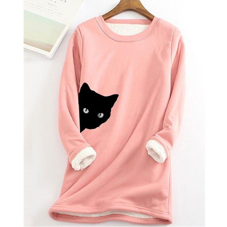 Vêtements pour femmes automne et hiver nouvelle chemise chaude en peluche série d'imprimés de chat mignon_voghion.com