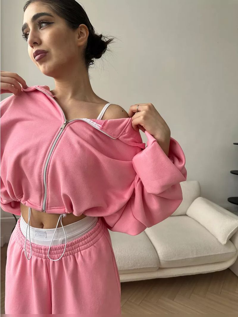 Women's Casual Suit Solid Color Long Sleeved Zipper Cardigan Drawstring Hooded Sweatshirt Sports Elastic Pants Two-piece_voghion.com