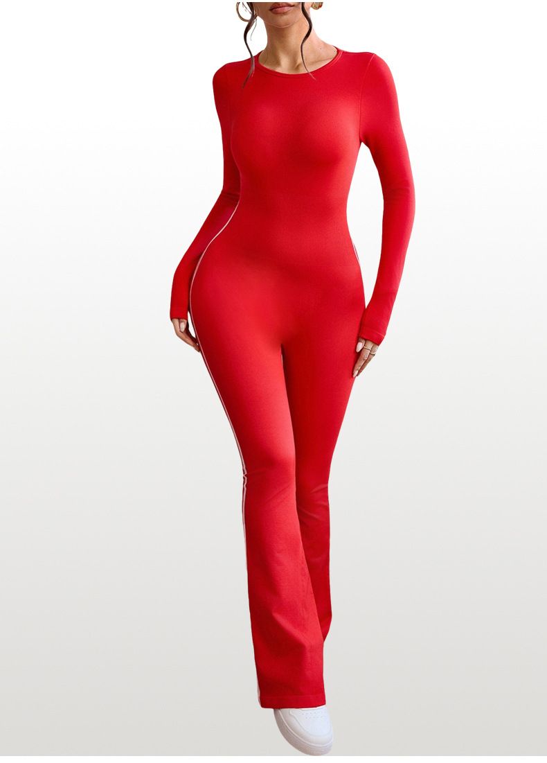 Color-Block Yoga For Women Hollow Out Back Outdoor Running Fitness Sports Peach Butt Jumpsuit Flared Pants_voghion.com