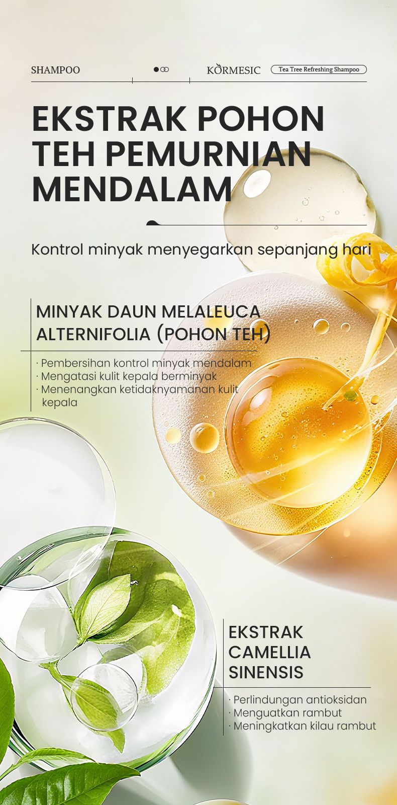 KORMESIC Tea Tree Refreshing Oil Control Shampoo 500ml Shampoo_voghion.com