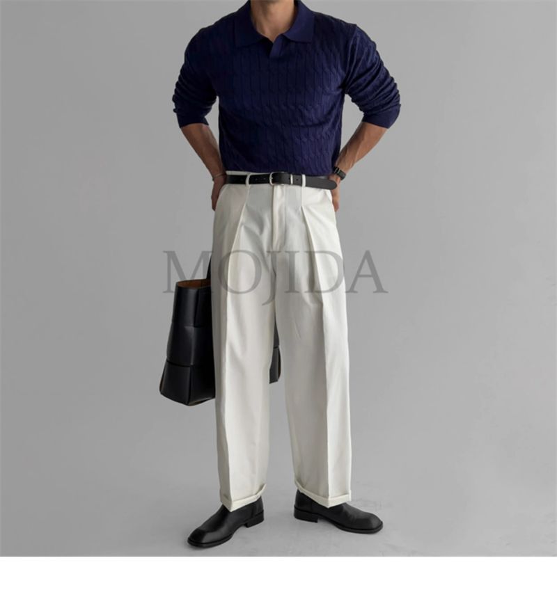 Lässiges Strick-Poloshirt für Herren – Atmungsaktives, locker sitzendes Langarm-T-Shirt für Business und Alltag (mehrere Farben)_voghion.com