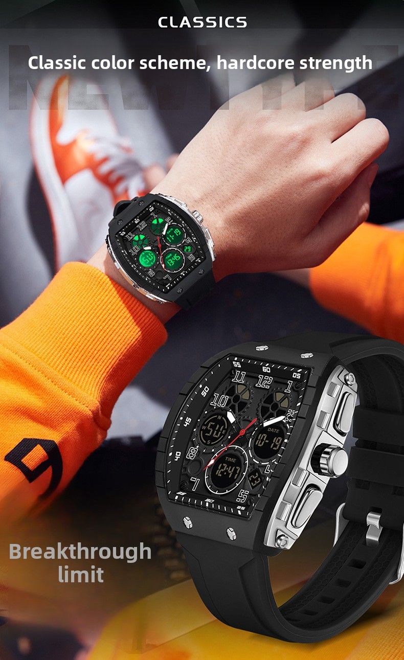 Montre homme Sanda Live électronique numérique multifonction tendance en silicone étanche avec réveil, best-seller_voghion.com
