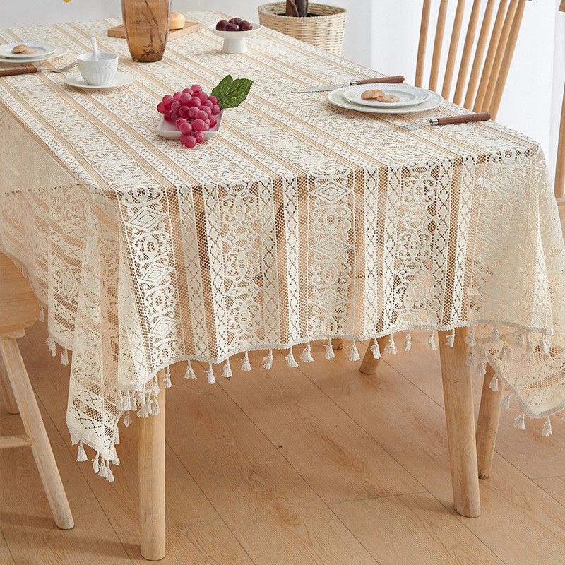 Nappe de style rétro, nappe rectangulaire de haute qualité, décoration d'ambiance tricotée_voghion.com