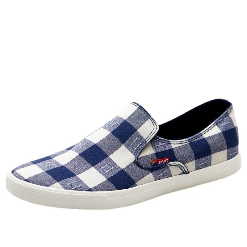 Hunting Friends Zomer Canvas Geruite Lage Top One Step Lazy Casual Stoffen Heren Ademende Boardschoenen_voghion.com