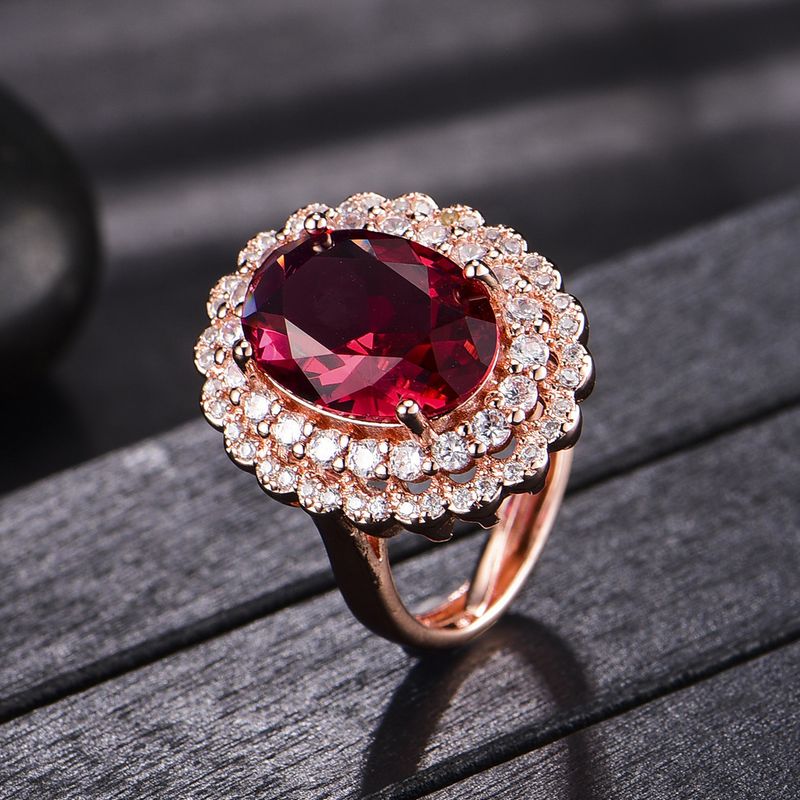 Neuer eleganter High-End-Cluster-Zirkon-simulierter roter Turmalin-Edelstein, verstellbarer offener Ring für Damenschmuck_voghion.com