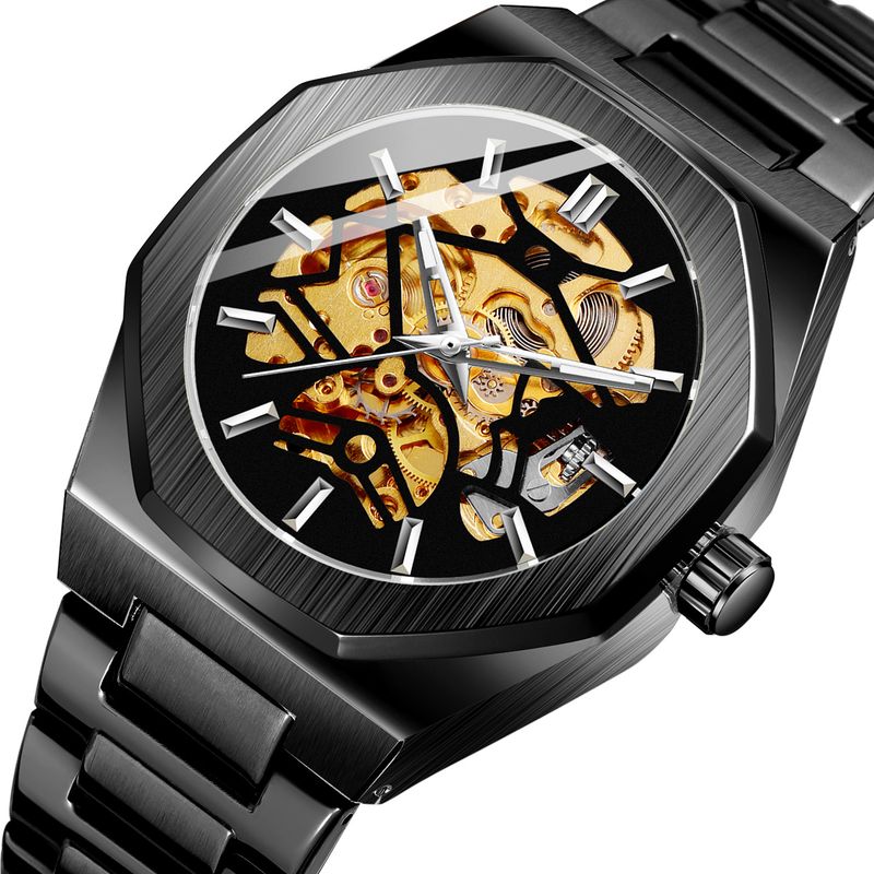 Montre mécanique automatique squelette tendance pour homme avec fonction heure universelle, boîtier en acier inoxydable de 41 mm, verre minéral, bracelet en alliage_voghion.com