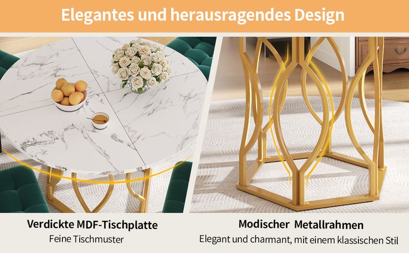 Runder Esstisch 100x76cm Mit Marmorplatte, Goldene Beine_voghion.com