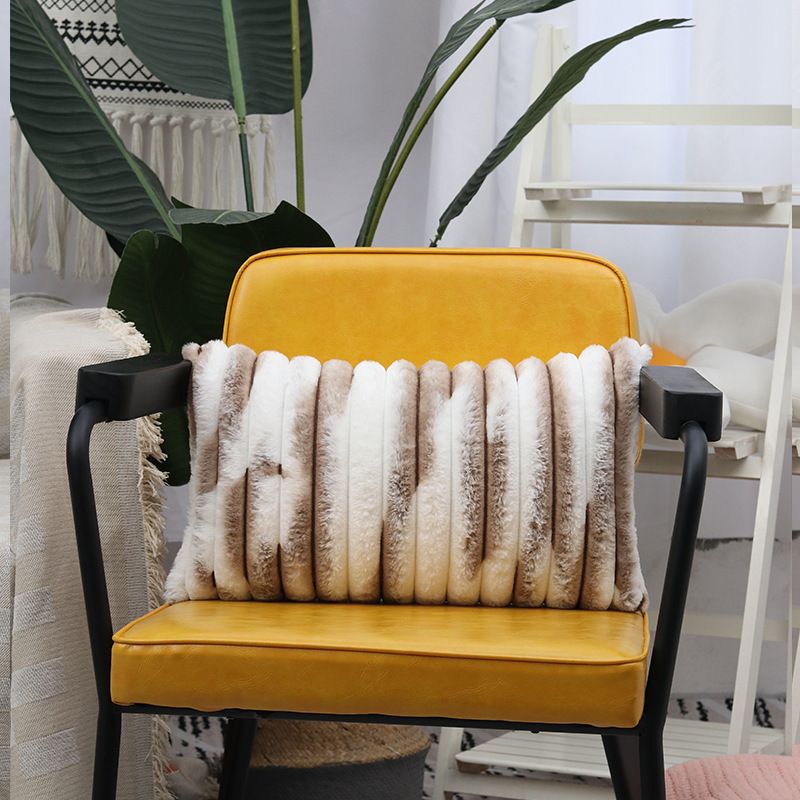 Modern Striped Faux Fur Pillow Covers With PP Filling - Soft Fluffy Cushion Cases For Sofa, Bed, Living Room (Teddy/Sheared Velvet, White/Blue)_voghion.com