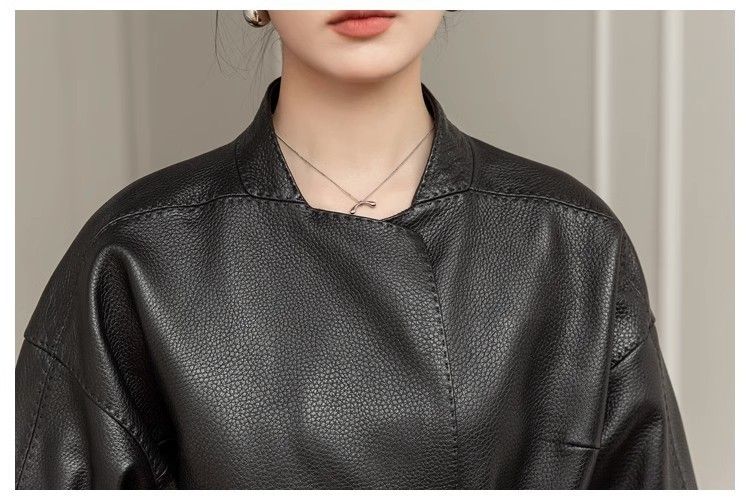 Women's Clothing retro leather jacket short fashion spring and autumn leather jacket small size slim and stylish Outerwear_voghion.com