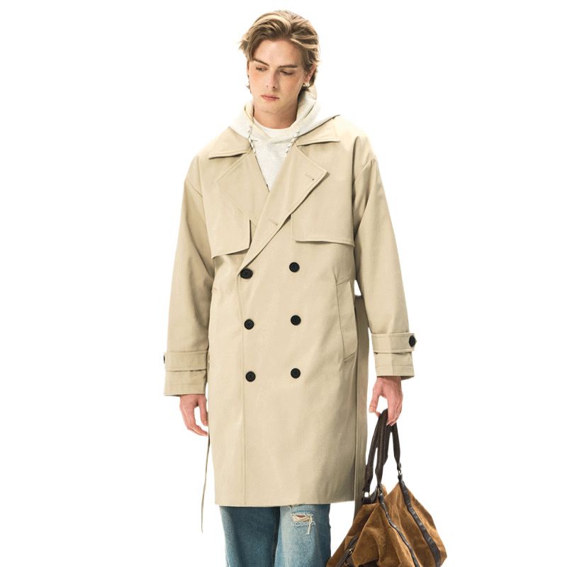 Trench da uomo in lana di media lunghezza sopra il ginocchio, giacca con revers di marca alla moda autunno inverno in stile coreano di alta qualità_voghion.com