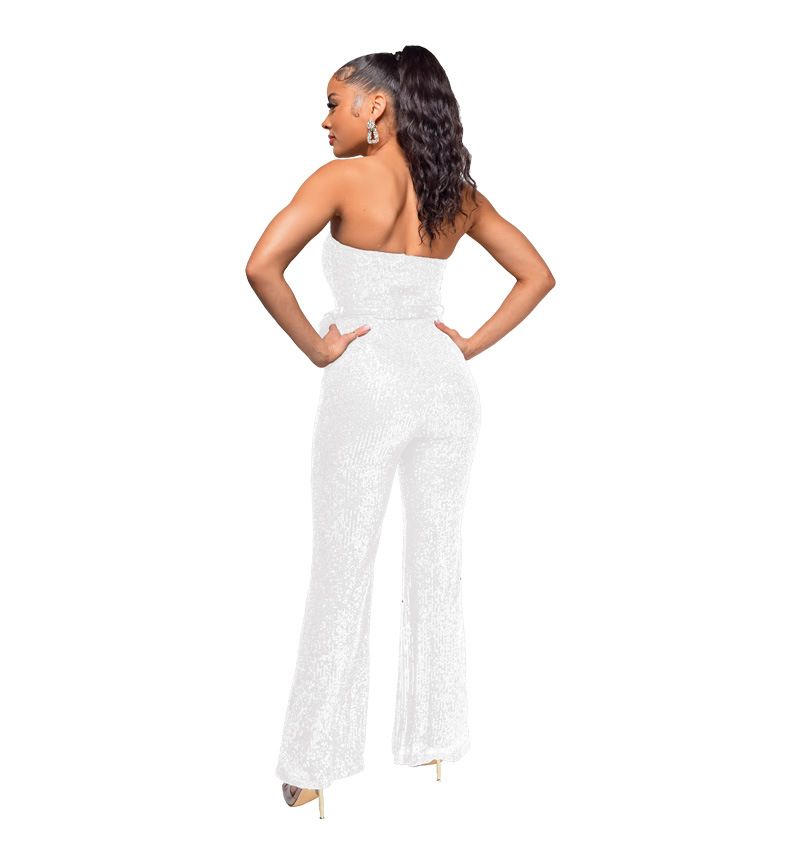 Dametøj Ærmeløs pailletterbæltejumpsuit ensfarvet tubetop rygløs jumpsuit_voghion.com