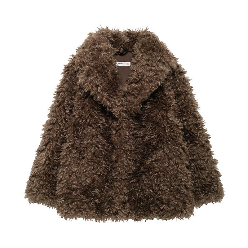 Cappotto corto in pelliccia con colletto rovesciato elegante da donna, stile autunno 2024, 2964_voghion.com