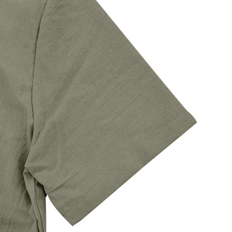 Camisa de lino de manga corta para hombre, nueva, de color liso, con cuello alto y bolsillo, holgada, informal_voghion.com